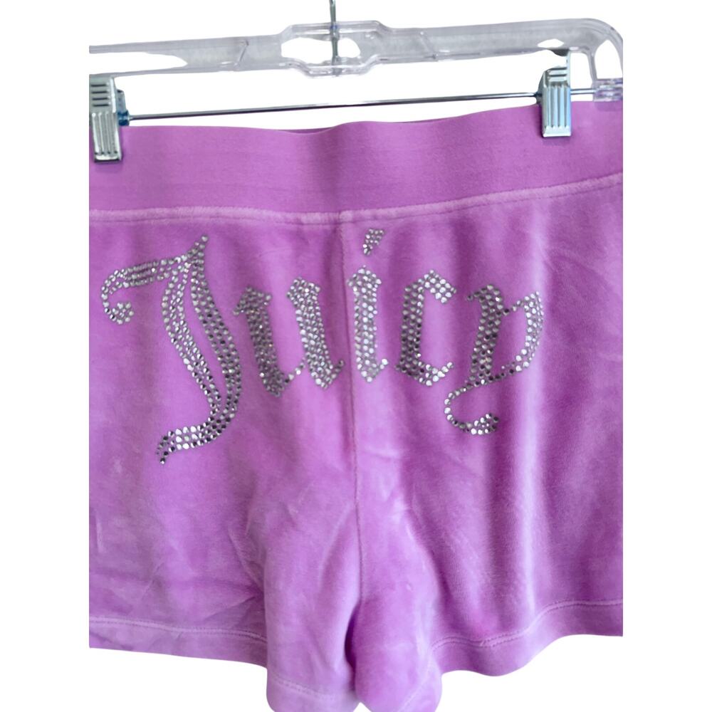 Juicy Couture Pink Velour Shorts Size M Rhinestone Logo Y2K Low Rise Lounge Wear - Picture 8 of 8